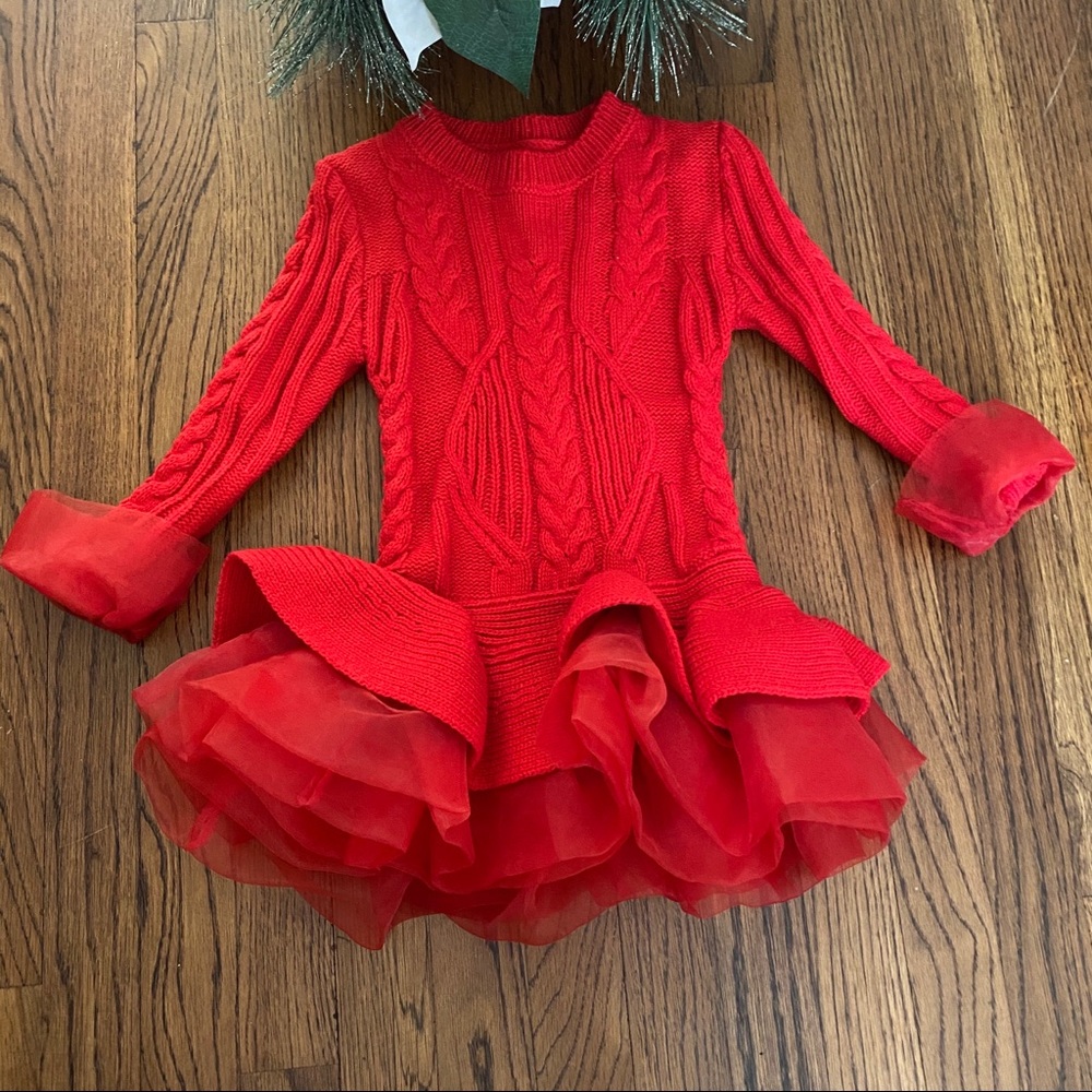 Girls Red Cable-Knit Tutu Dress